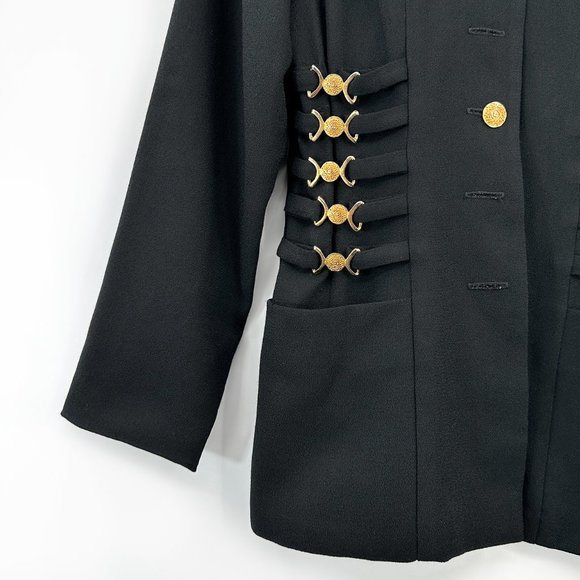 Vintage Wool Made in USA Montefiore Gold Button Black 100% Wool Blazer Jacket - Picture 4 of 7